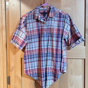 Tommy Hilfiger Red and Blue Plaid Short Sleeve Shirt
